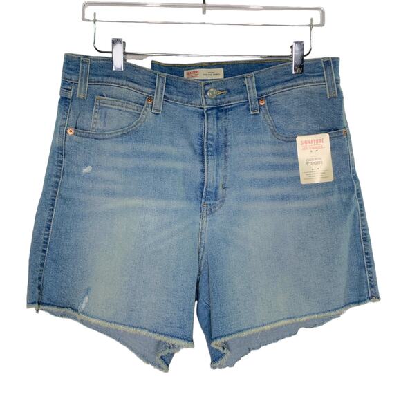 Levis 33 NEW Womens Heritage High Rise 5" Shorts Denim Distressed - Picture 1 of 11